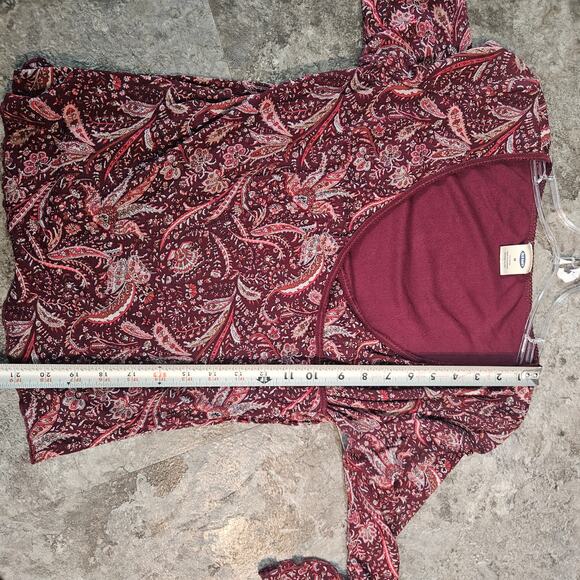 Old Navy Y2K Paisley Scoop Neck Stretch Long Sleeve Top Burgundy Size M - Picture 6 of 7